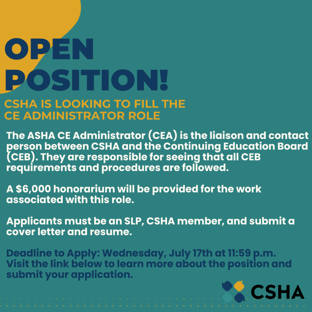 CSHA Open Position CE Admin! CSHA